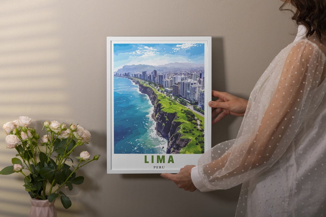Lima Peru Miraflores Cliffs Pacific Ocean City Skyline Poster - Image 2