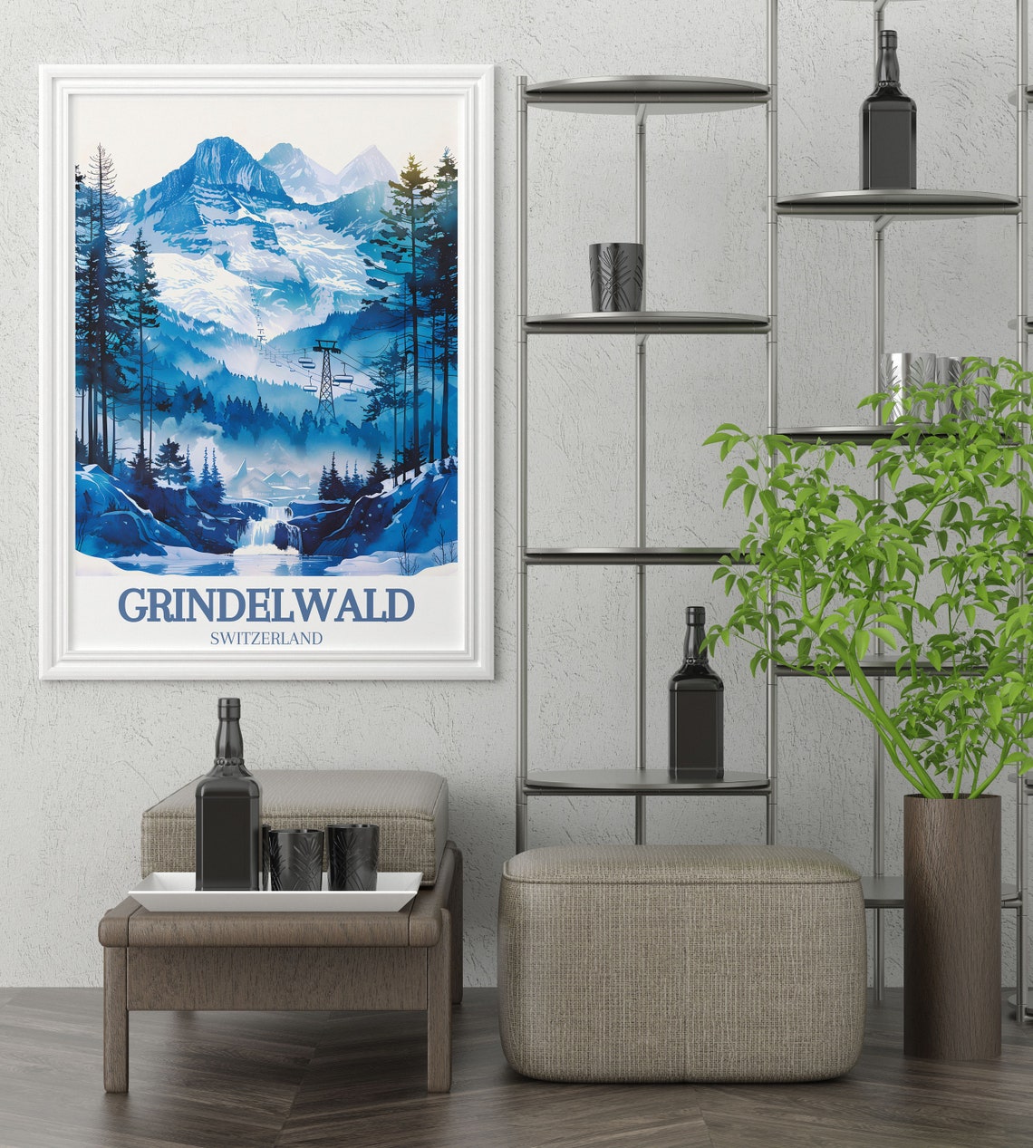 Grindelwald Switzerland Blue Eiger Gondola Winter Art Poster - Image 2