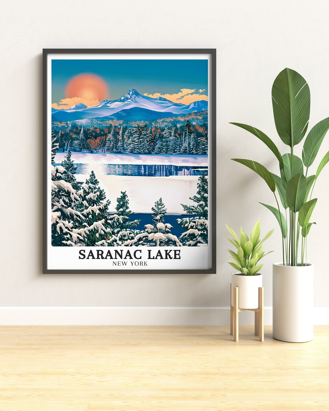 Snowy Saranac Lake Mountain Sunrise Adirondack Winter Travel Poster - Image 3