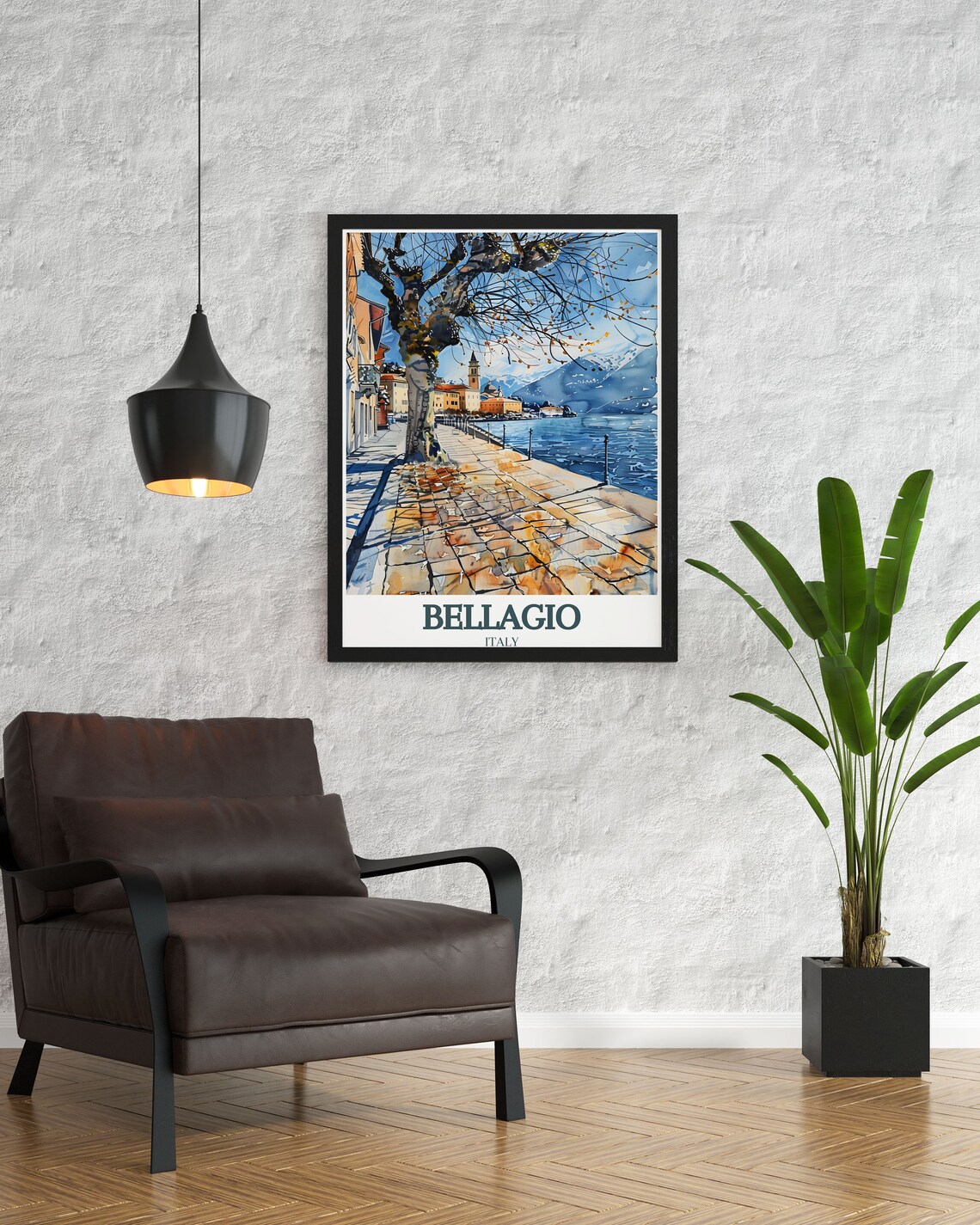 Bellagio Lakeside Promenade Plane Tree Watercolor Italy Poster - Image 2