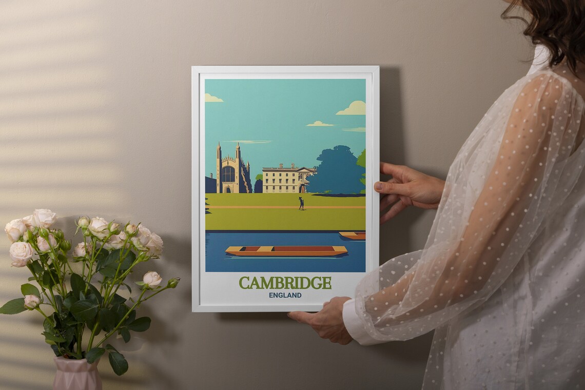 Cambridge The Backs Punt on River Cam Kings College View Poster - Image 2