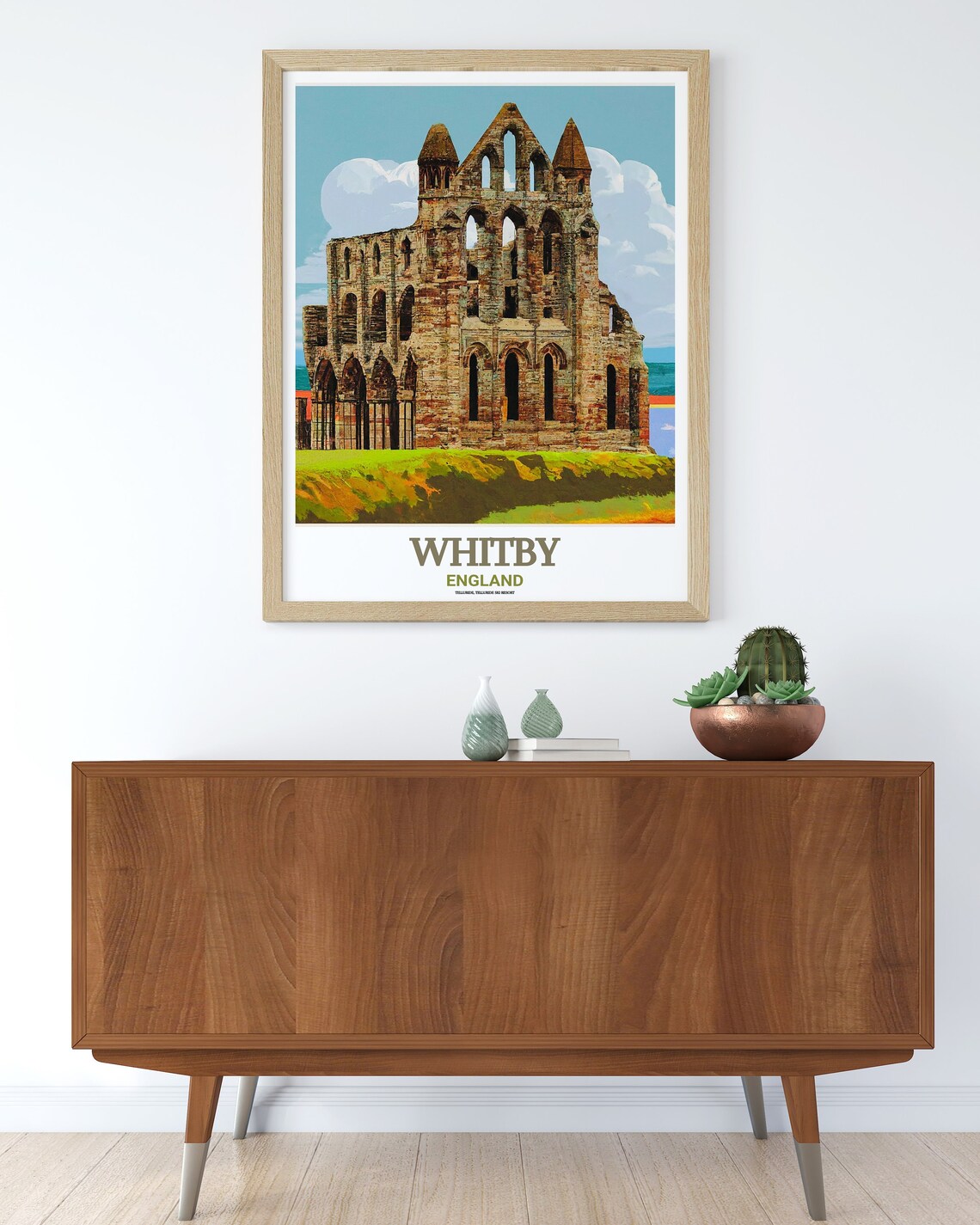Whitby Abbey Ruins Closeup Stone Facade With Blue Sky Overhead Poster - Image 3