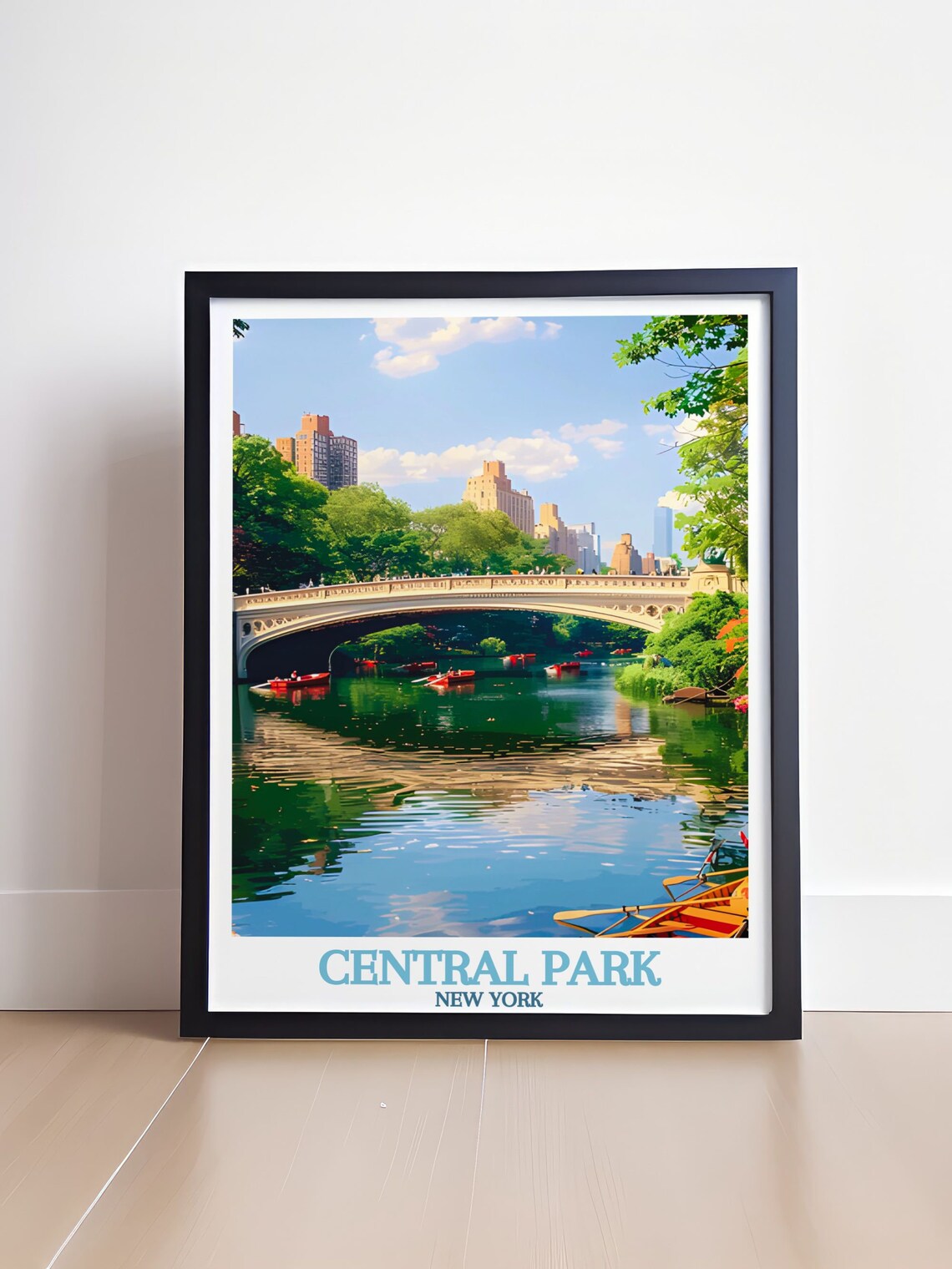 Central Park New York Bow Bridge Rowboats on the Lake Poster - Image 4