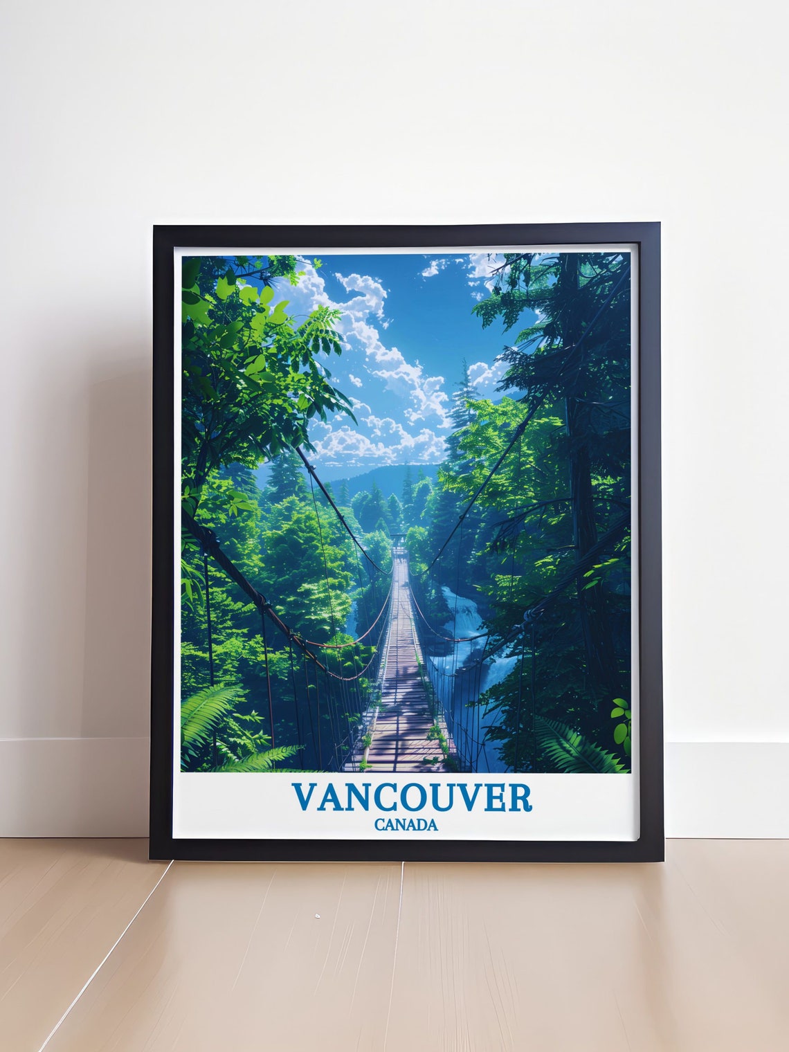 Vancouver Suspension Bridge Through Lush Rainforest Canopy Poster - Image 4