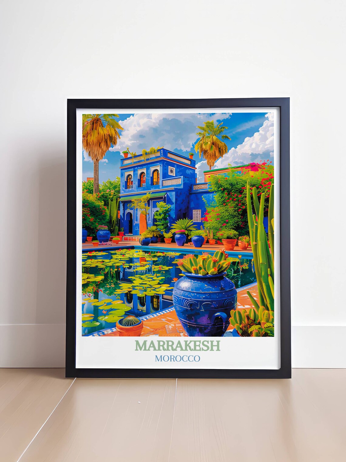 Marrakesh Morocco Majorelle Garden Blue Villa by Lily Pond Poster - Image 4