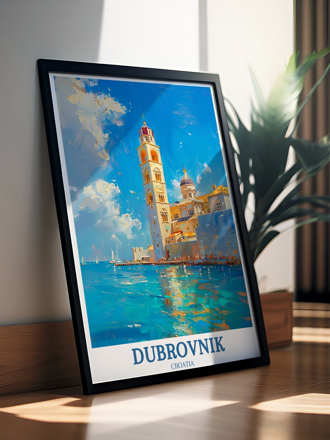 Dubrovnik Cathedral Bell Tower Above Adriatic Sea View Poster - Image 2