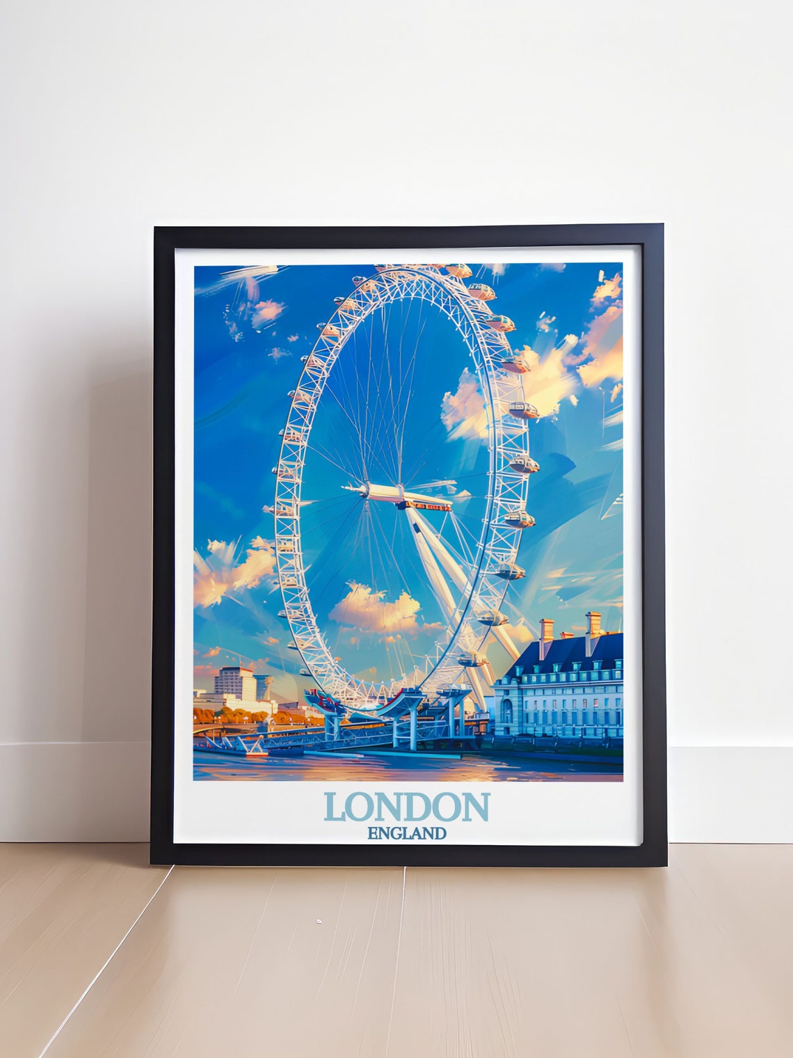 London Eye On Thames Blue Sky Classic England Landmark Poster - Image 4