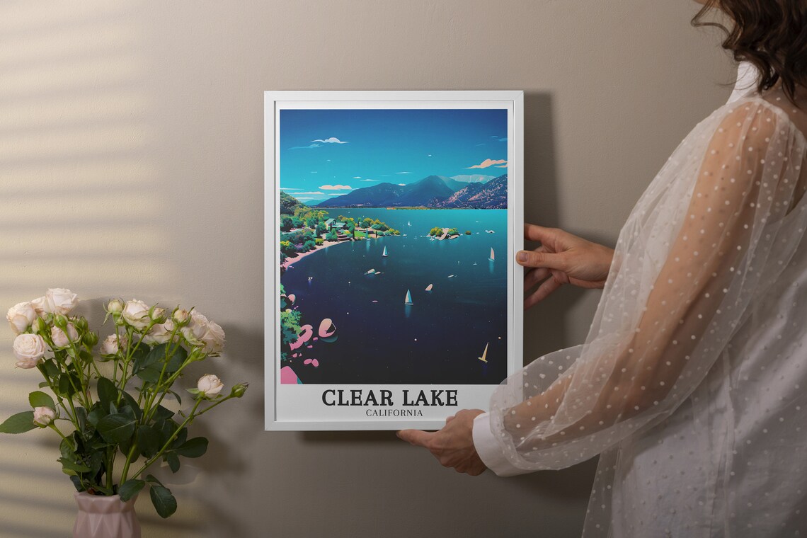 Clear Lake California Sailboats And Islands Panoramic Aerial Poster - Image 3