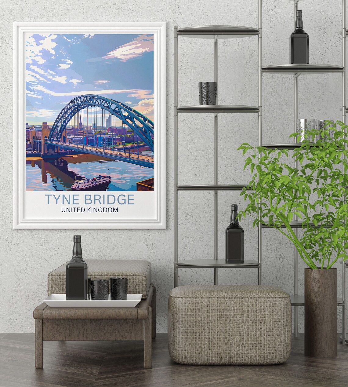 Tyne Bridge Newcastle River Ferry Daytime Skyline Travel Poster - Image 4
