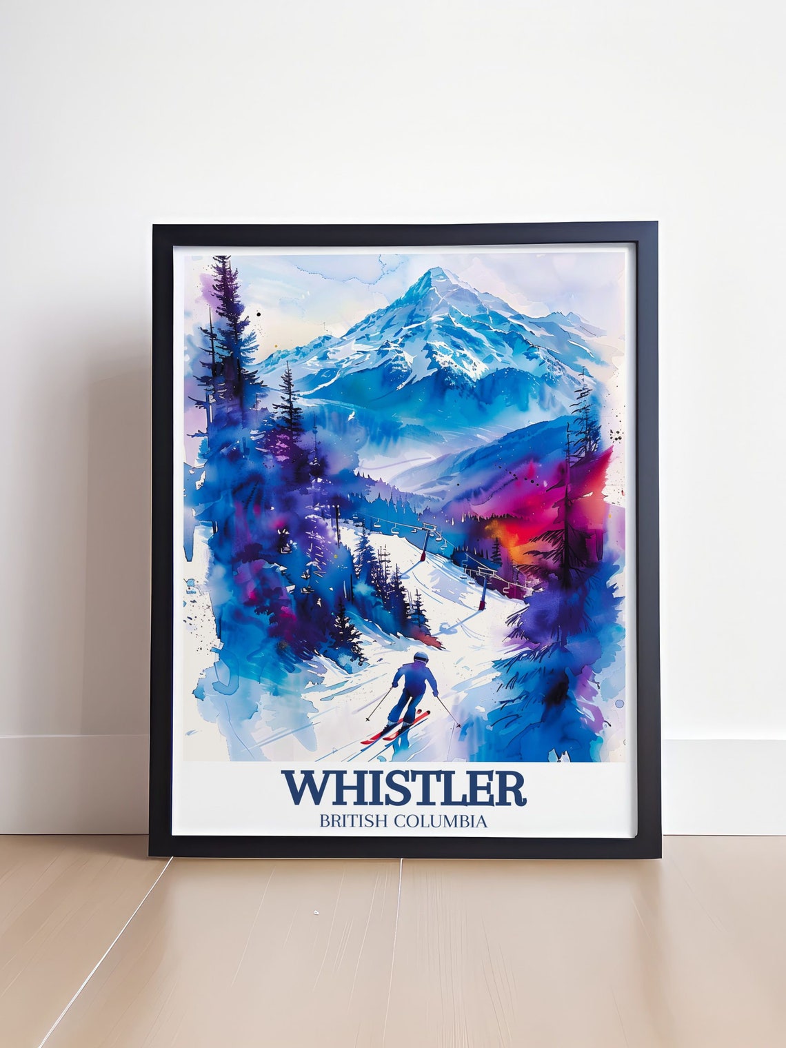Whistler British Columbia Watercolor Ski Mountain Scene Poster - Image 4