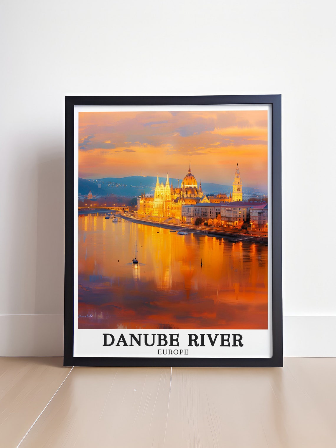 Danube River Budapest Parliament Building Golden Sunset Poster - Image 4