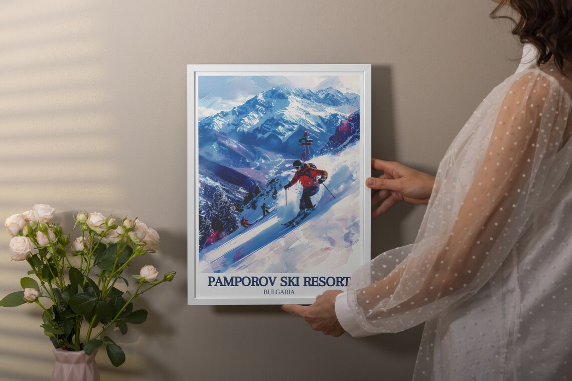 Pamporovo Ski Resort Powder Skier in a Red Jacket Bulgaria Poster - Image 2
