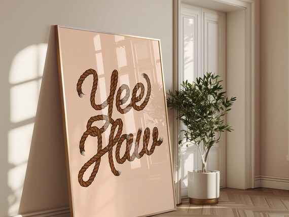 Yee Haw Rope Typography Wall Art Western Rustic Decor Cowboy Theme Rope Lettering For Country Style Rooms