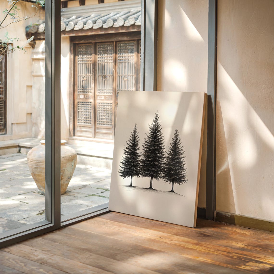 Minimalist Pine Tree Art Print Hand Drawn Evergreen Forest Illustration Black And White Nature Wall Decor - Image 4