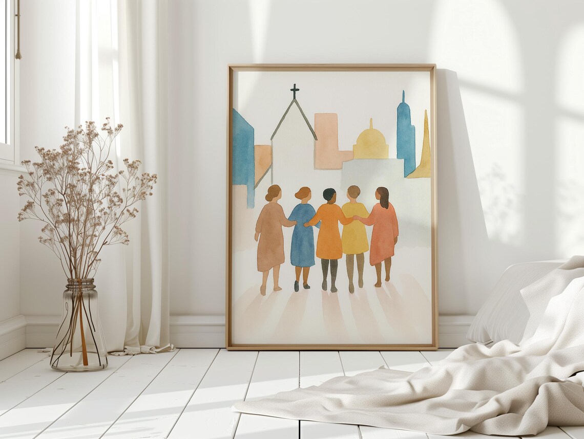 Watercolor Church Community Women, Christian Faith Art - Image 2