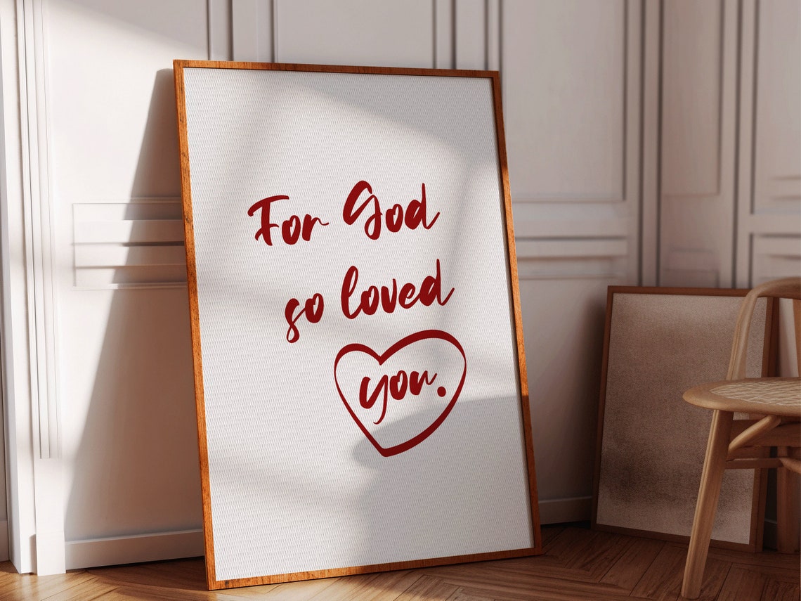 For God So Loved You Red Script Heart Christian Faith Poster