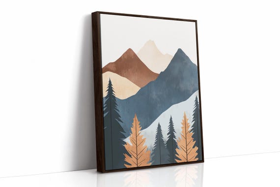 Modern Mountain Print Minimalist Nature Wall Art Abstract Forest Landscape Earth Tone Home Decor