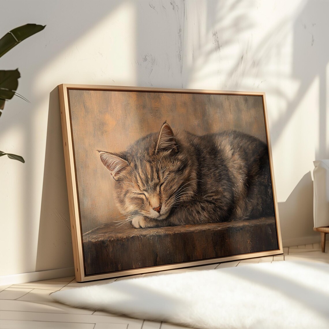 Sleeping Cat Painting, Rustic Pet Decor - Image 5