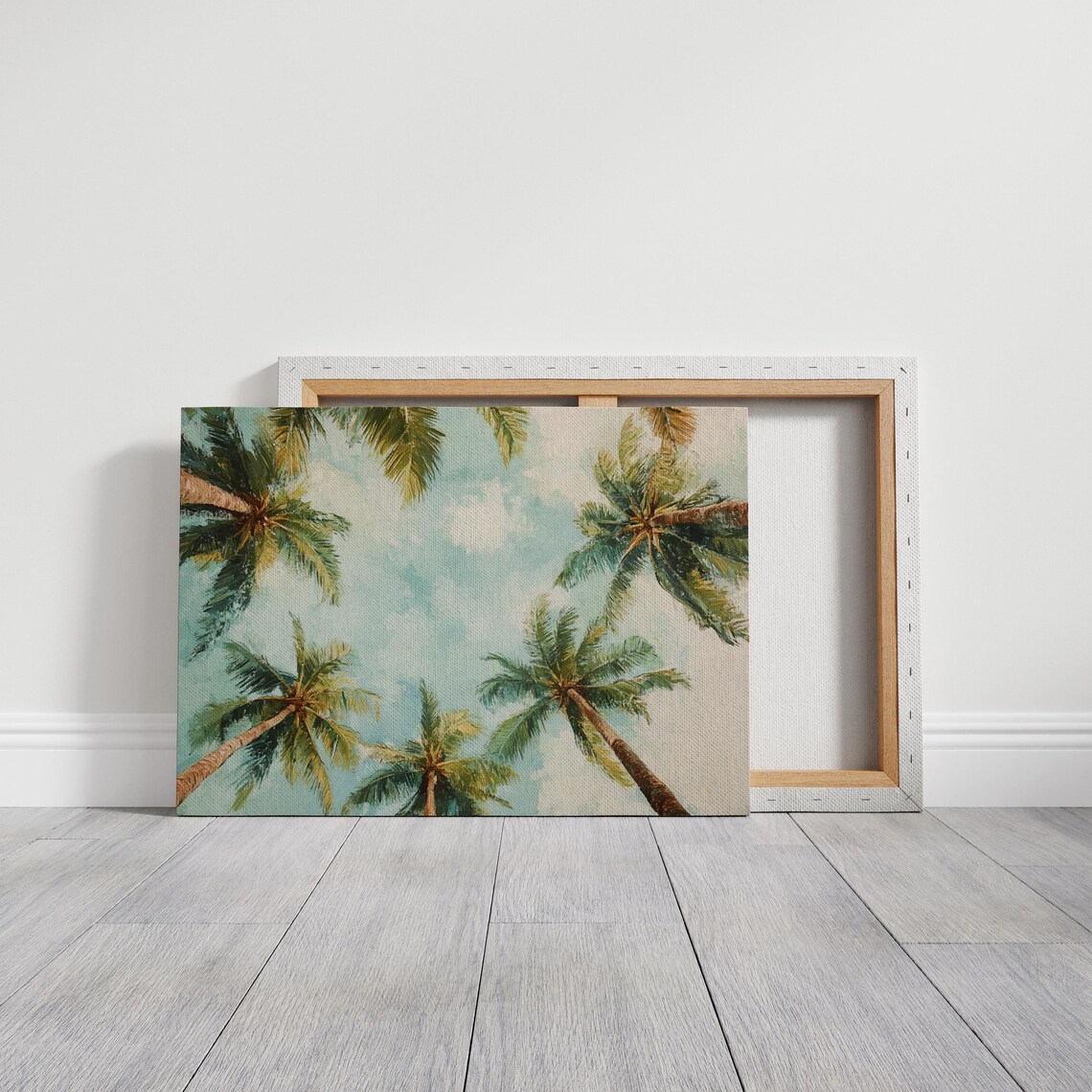 Tropical Palm Trees Against Soft Sky Watercolor Paradise Art Poster - Image 2