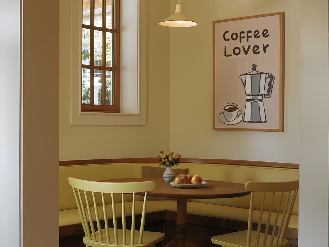 Coffee Lover Moka Pot Espresso Retro Beige Kitchen Illustration Poster - Image 4