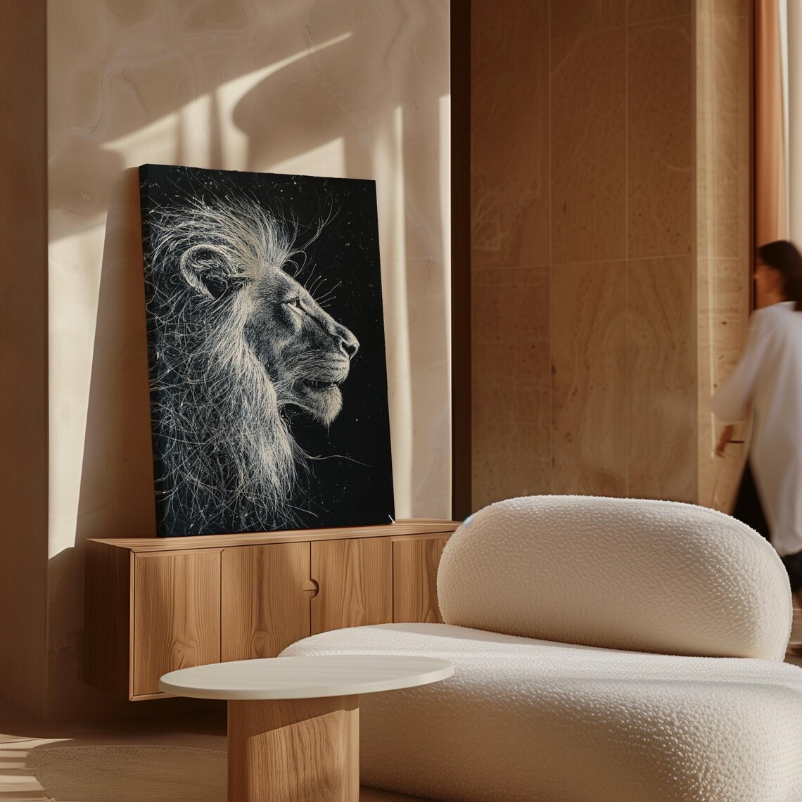 Lion Profile Scratchboard Style Black And White Wild Animal Wall Art Print - Image 5