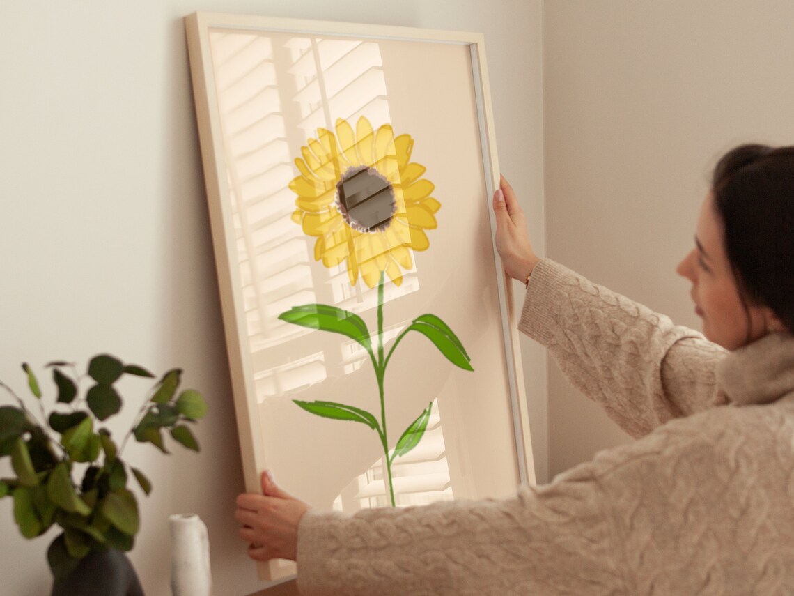 Cheerful Sunflower Leafy Stem Blush Soft Floral Nursery Art Poster - Image 3