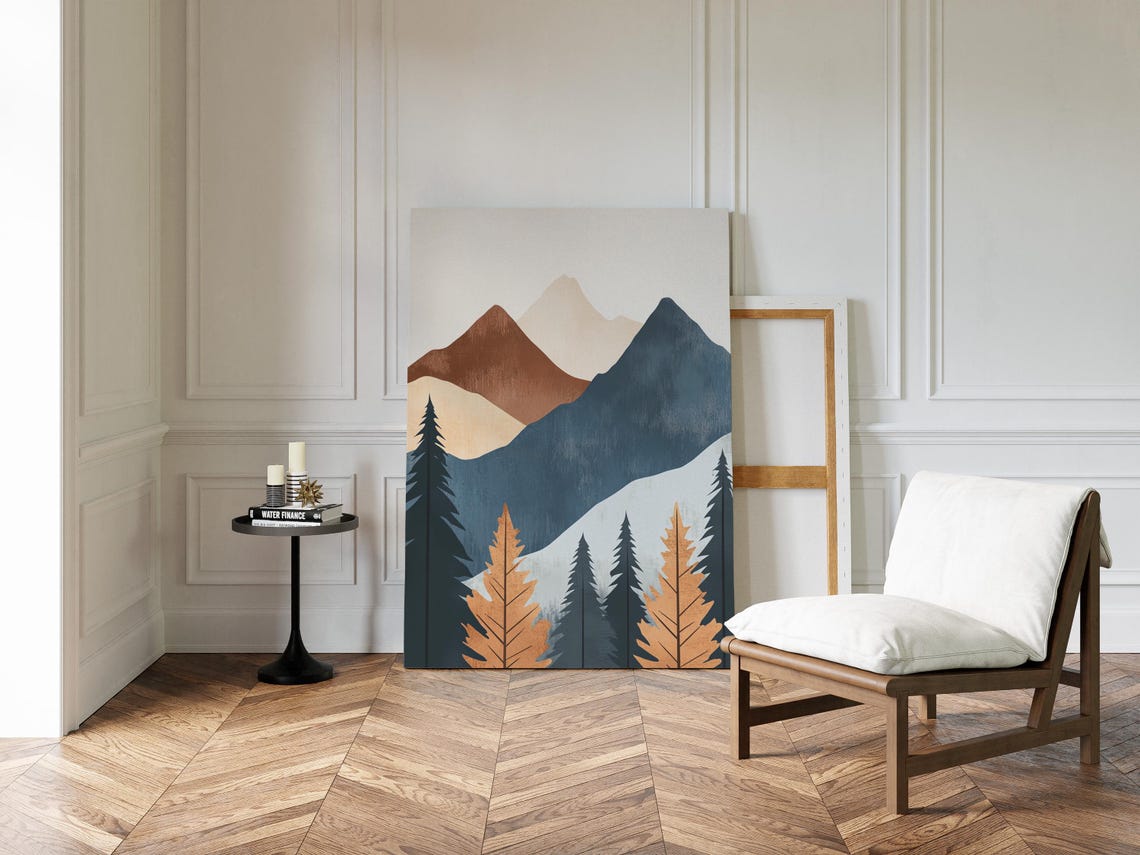 Modern Mountain Print Minimalist Nature Wall Art Abstract Forest Landscape Earth Tone Home Decor - Image 5
