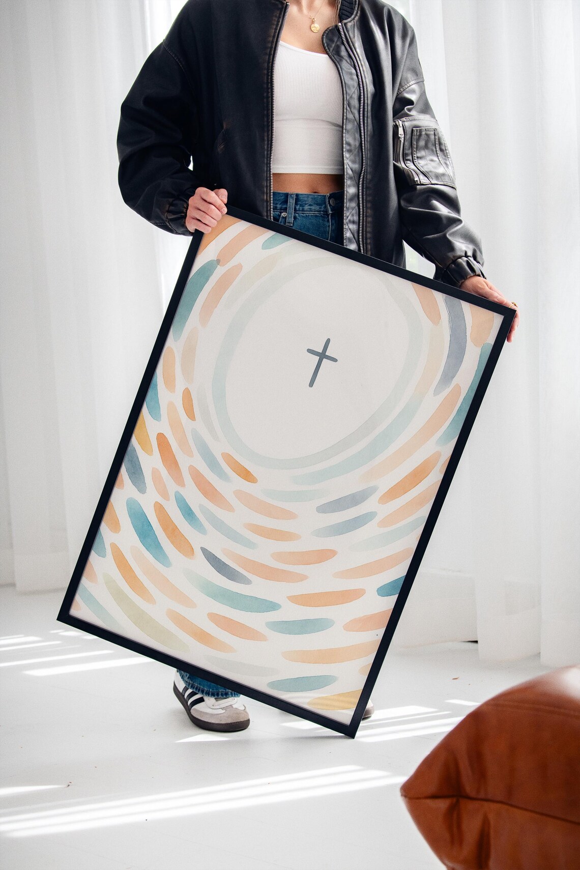 Radiating Cross, Minimalist Watercolor Christian Decor - Image 2