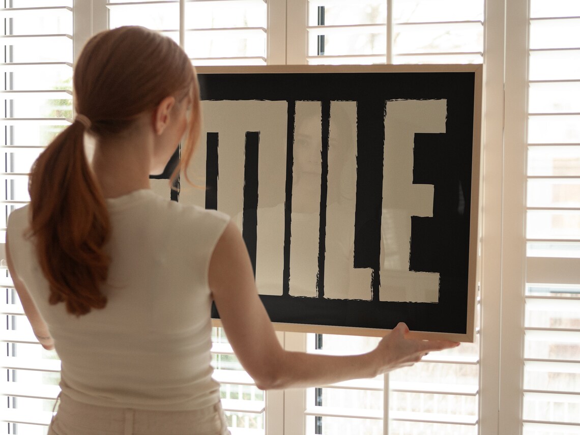 Smile Big Letter Typography Black White Minimalist Quote Wall Poster - Image 4