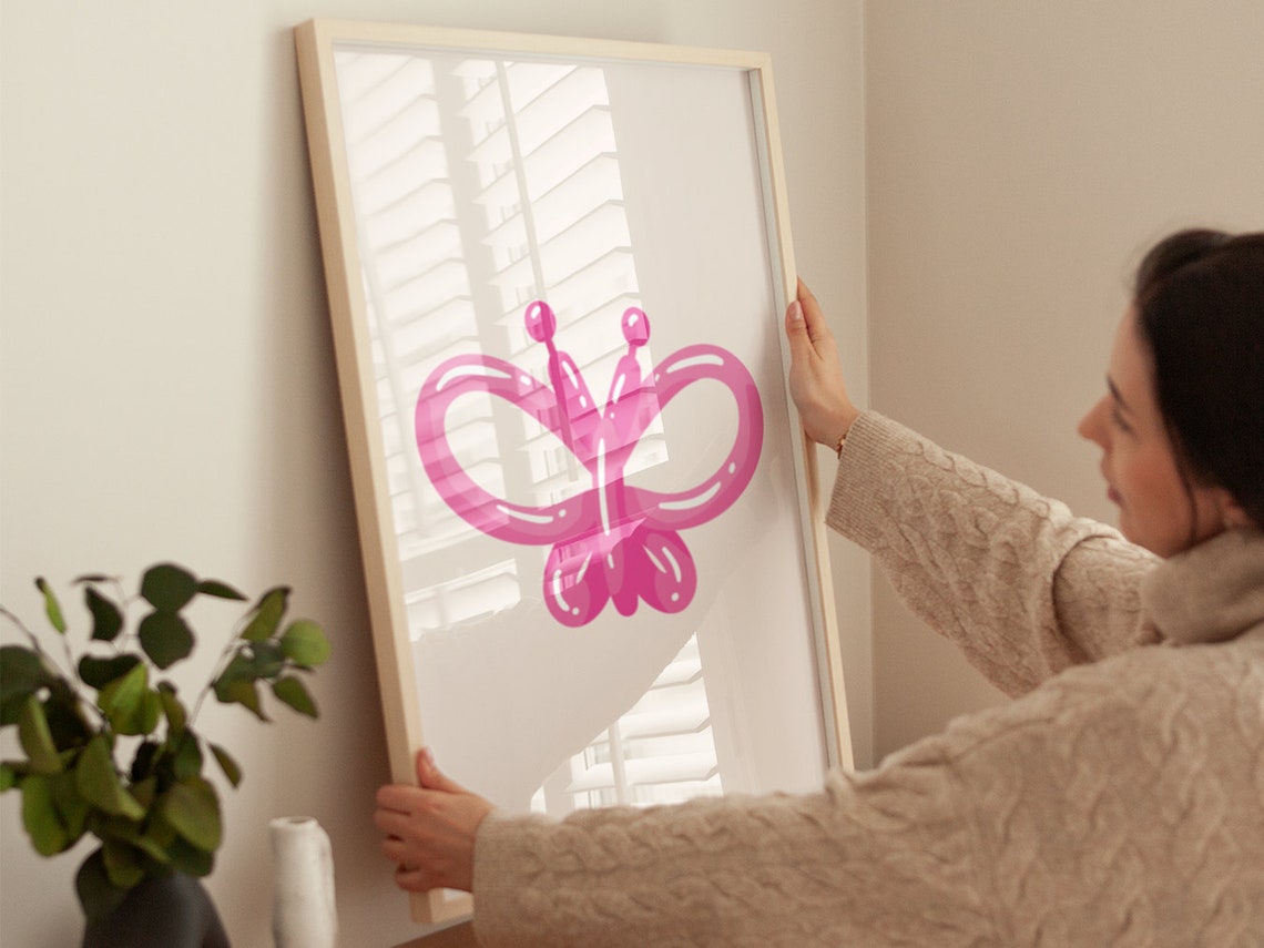 Pink Balloon Animal Butterfly Minimalist Boho Style Modern Wall Art - Image 4