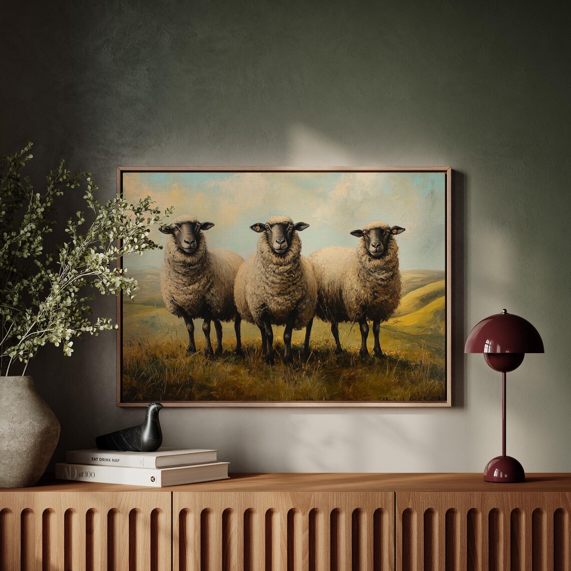 Three Sheep in Pasture Painting, Rustic Farm Scene - Image 5