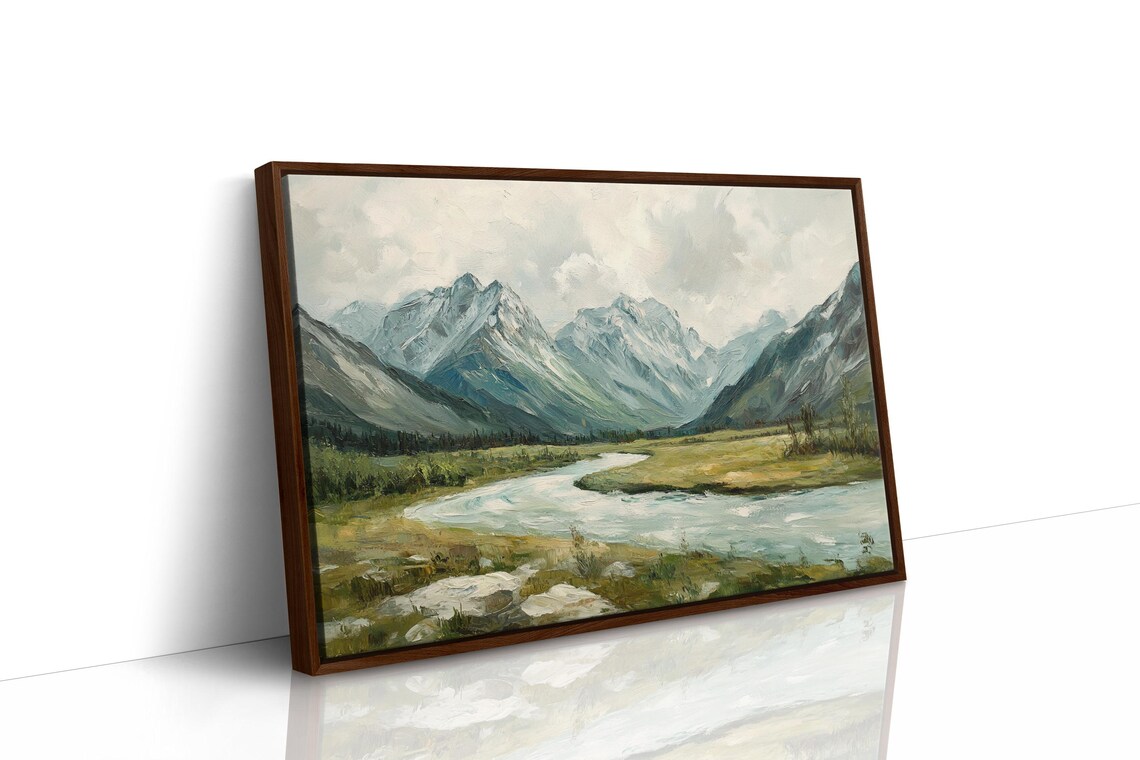 Majestic Mountain River Landscape, Rustic Cabin Decor - Image 2