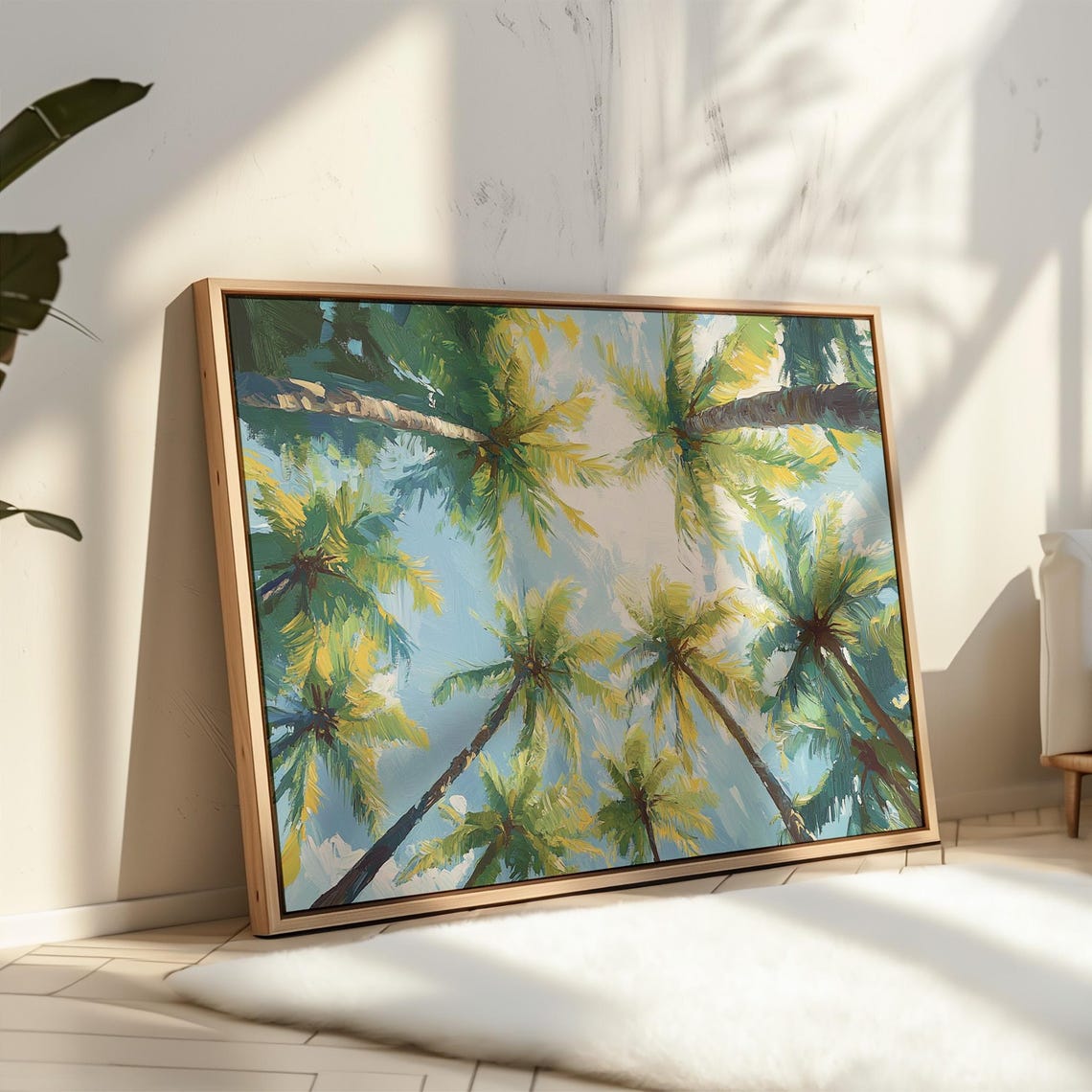 Vibrant Palm Tree Canopy Blue Sky Summer Island Paradise Poster