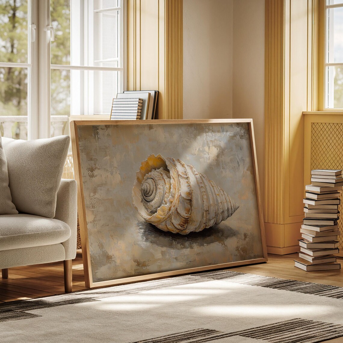 Spiral Seashell Painting Warm Neutral Coastal Beach Wall Print - Image 4