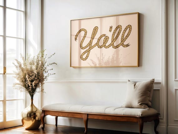 Yall Rope Wall Art Rustic Western Typography Country Southern Rope Style For Farmhouse Or Cowboy Room Decor
