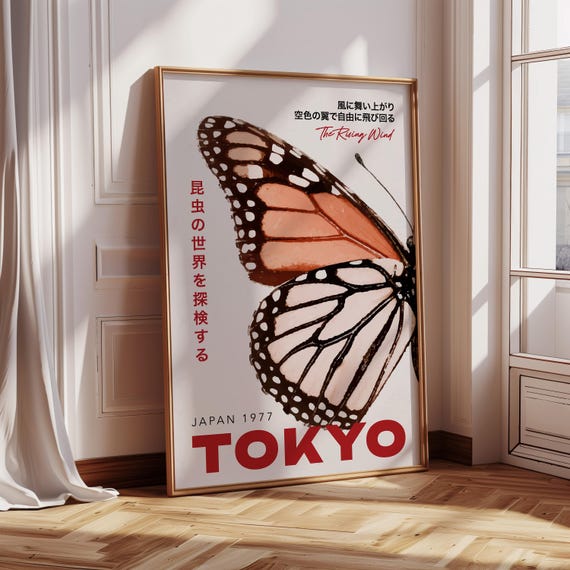Vintage Tokyo Butterfly Poster Japanese Monarch Art Print Retro Nature Decor Insect Enthusiast Wall Art
