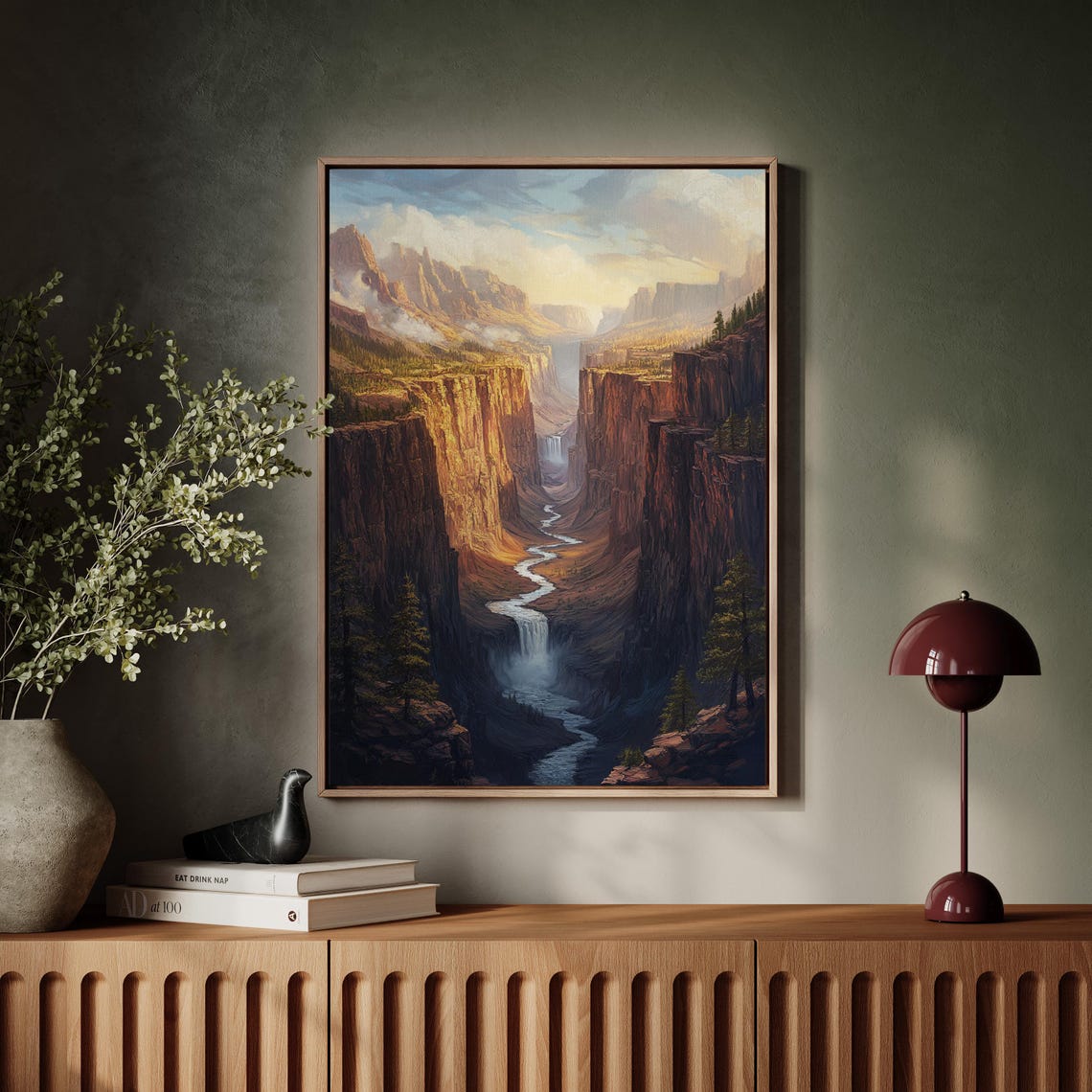 Breathtaking Canyon River Painting Grand Western Landscape Waterfall Valley Art Rustic Desert Wall Print - Image 3