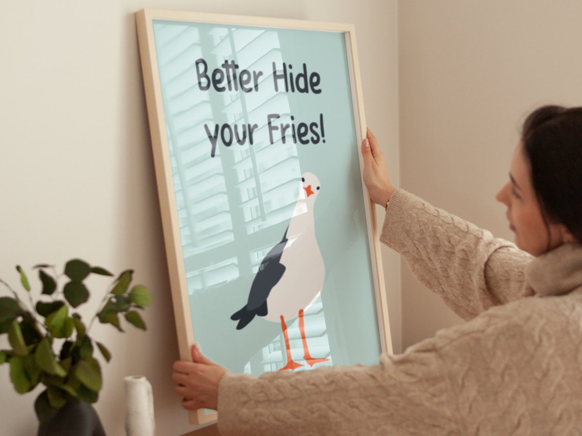 Funny Seagull Better Hide Your Fries Quote Humor Kitchen Poster - Image 2
