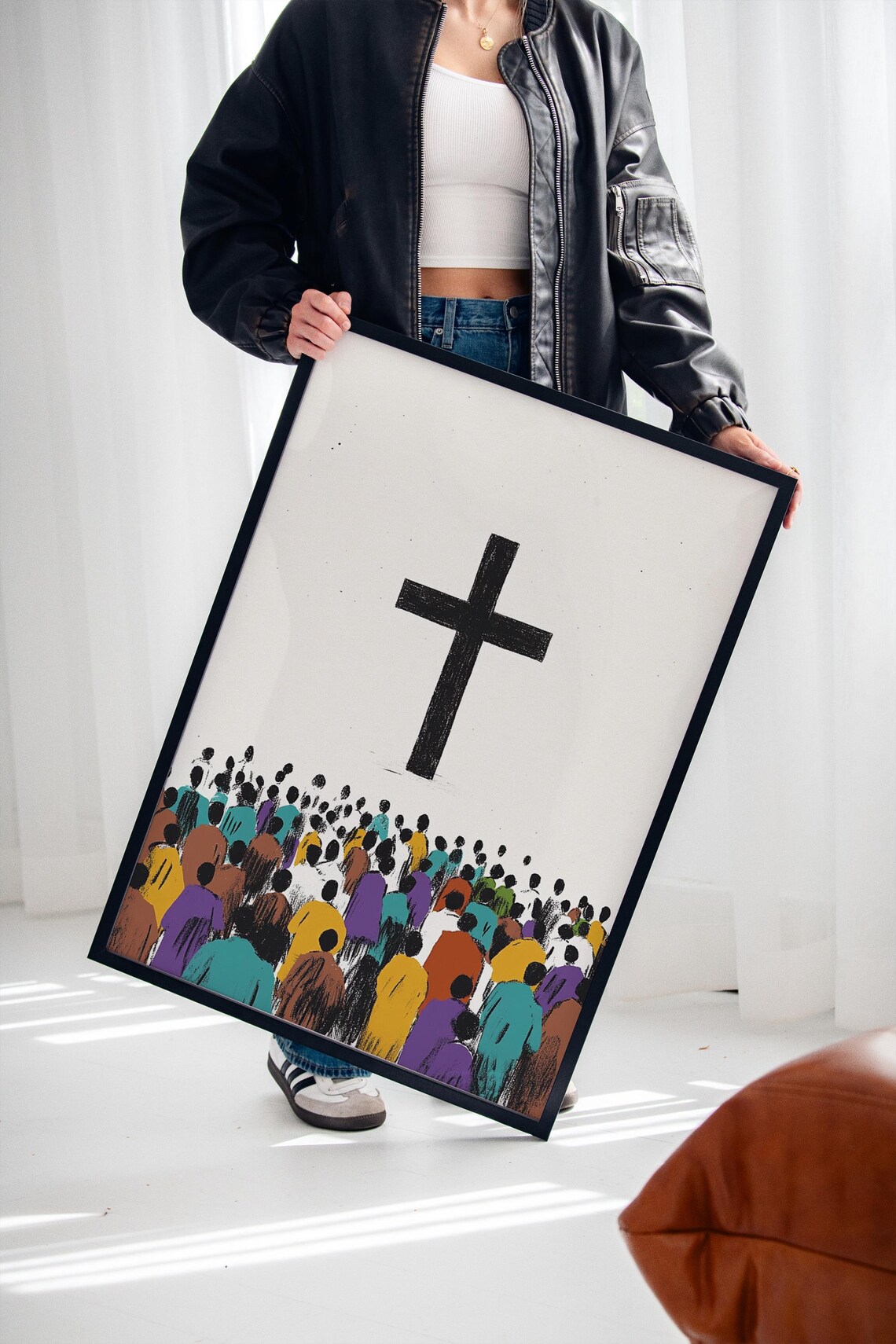 Christian Crowd Cross Art Print, Religious Wall Decor - Image 2