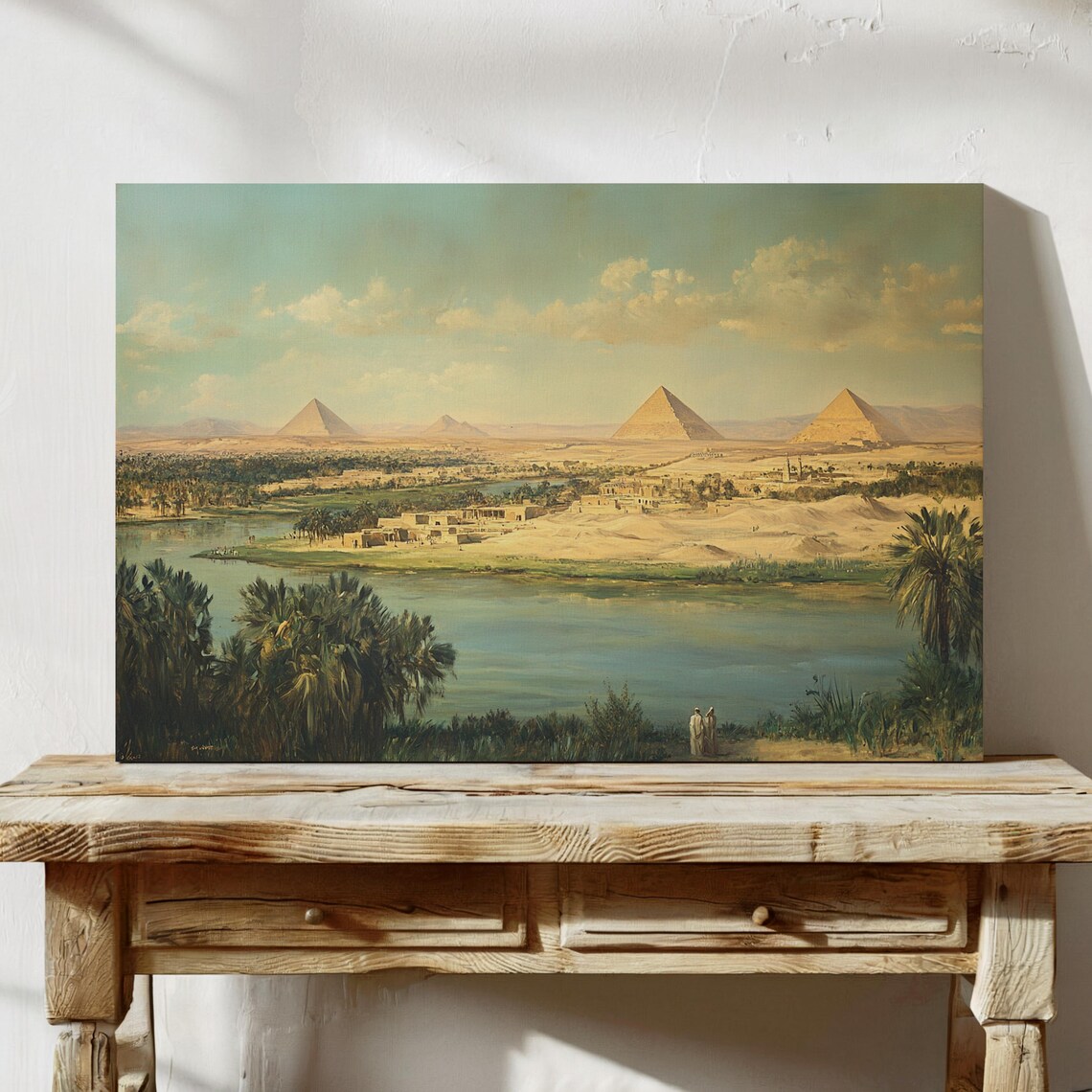 Ancient Egypt Landscape, Nile River and Pyramid View Art Print - Image 3