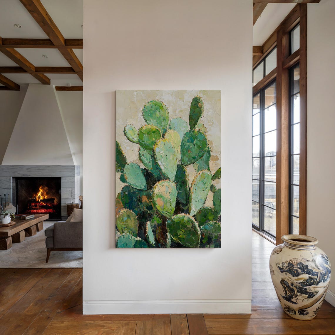Prickly Pear Cactus Pads Green Impasto Desert Botanical Art Poster - Image 4