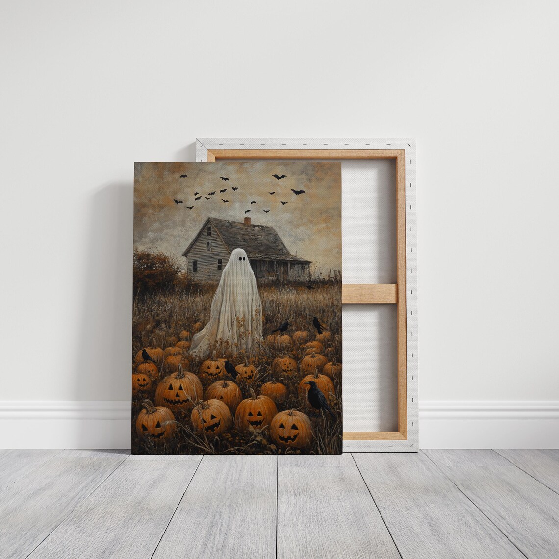 Haunted Ghost In Pumpkin Patch, Spooky Halloween Art Print - Image 3
