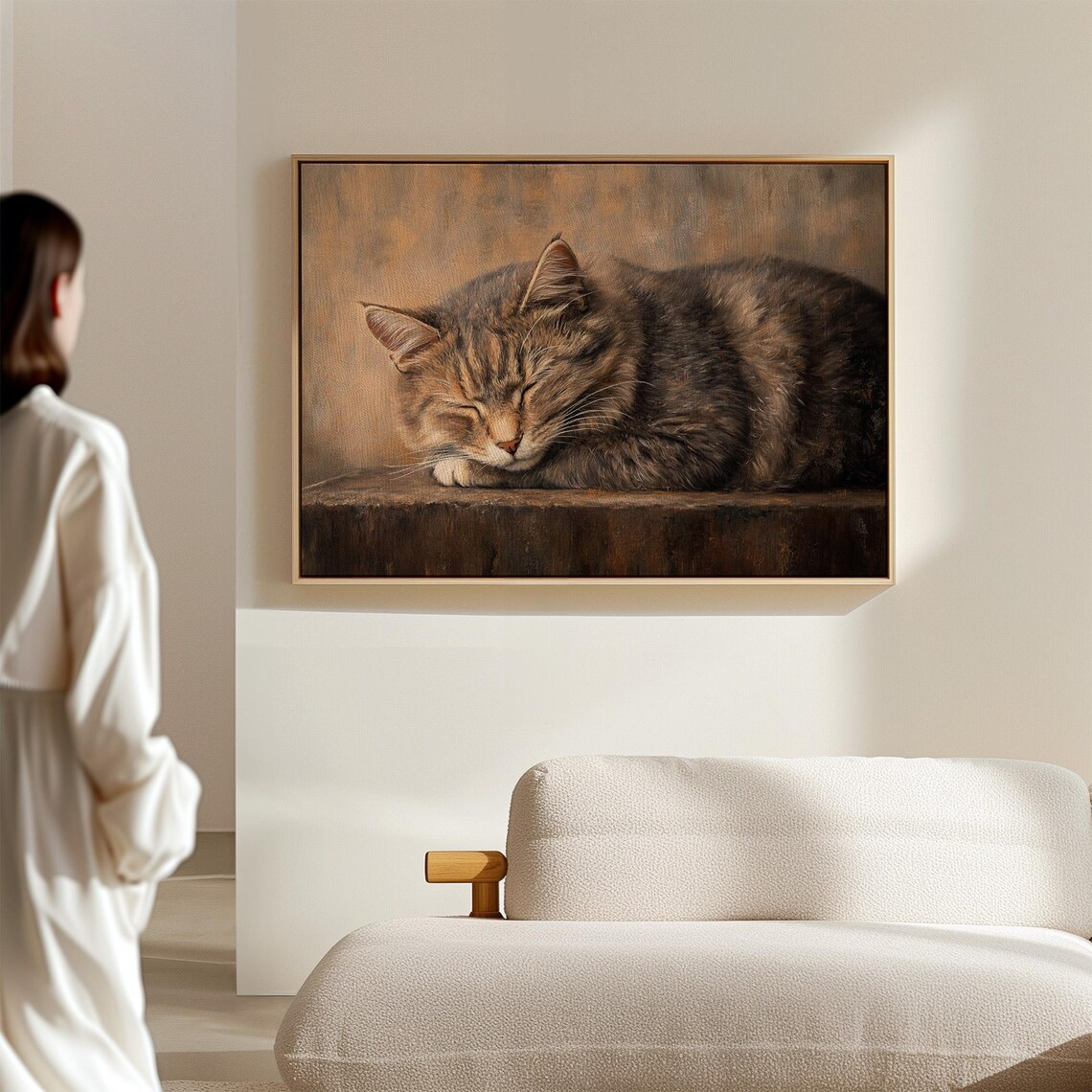 Sleeping Cat Painting, Rustic Pet Decor - Image 3