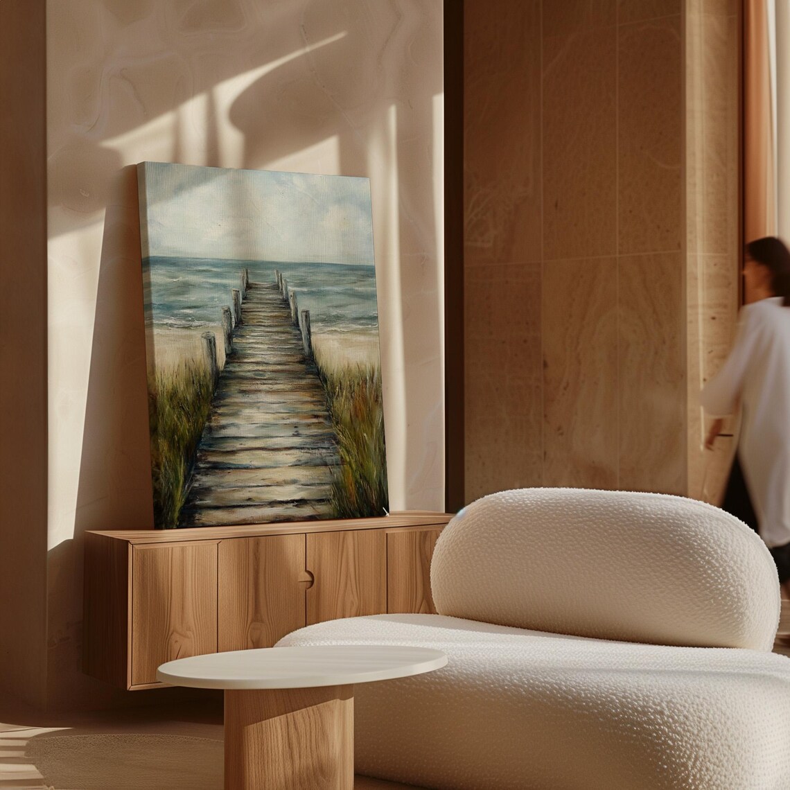Wooden Pier Over Dunes Leading To Calm Ocean Serene Coastal Print - Image 5