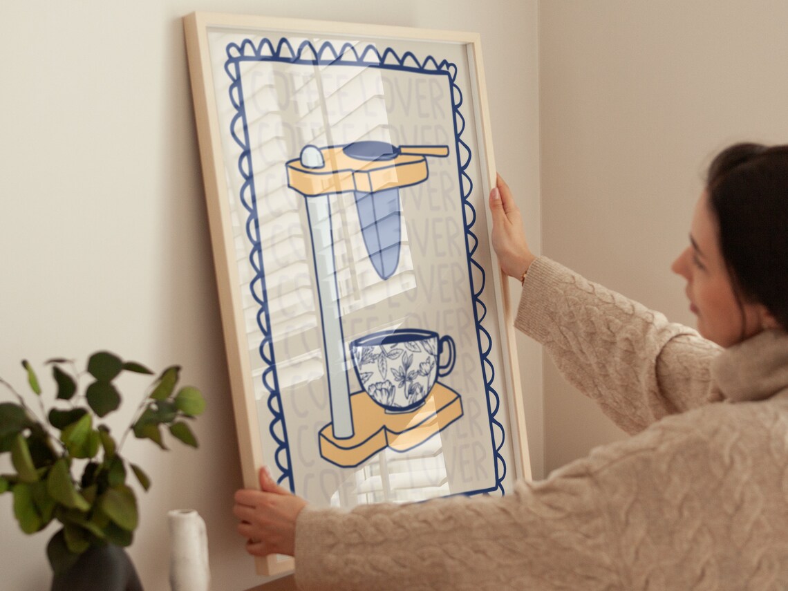 Rustic Coffee Maker Art, Boho Minimalist Decor - Image 5