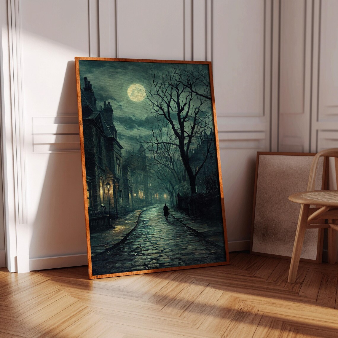 Victorian Moonlit Street, Moody Gothic Art Print - Image 3