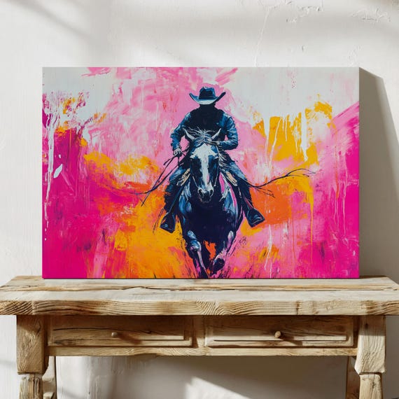 Vibrant Cowboy Abstract Western Artwork, Rodeo Decor