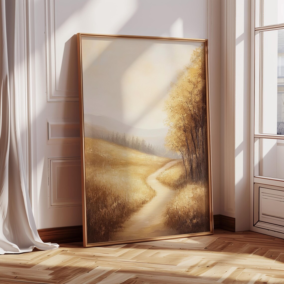 Golden Forest Trail Landscape, Rustic Nature Decor