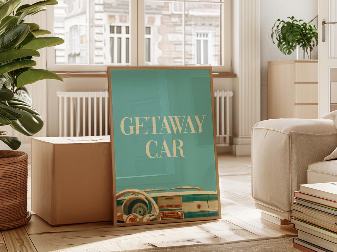 Getaway Car Vintage Teal Retro Classic Car Interior Wall Poster - Image 4