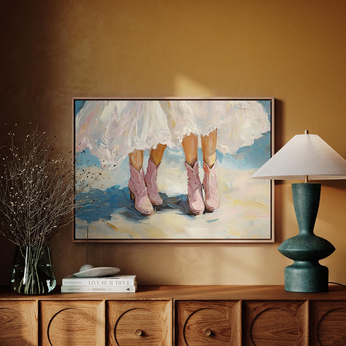 Pink Cowboy Boots Wedding Brides Impressionist Western Wall Art Print - Image 4